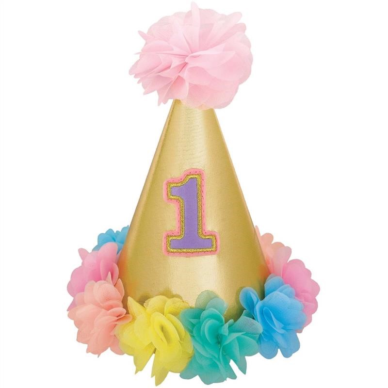 1st Birthday Girl Gold Cone Hat 25096256