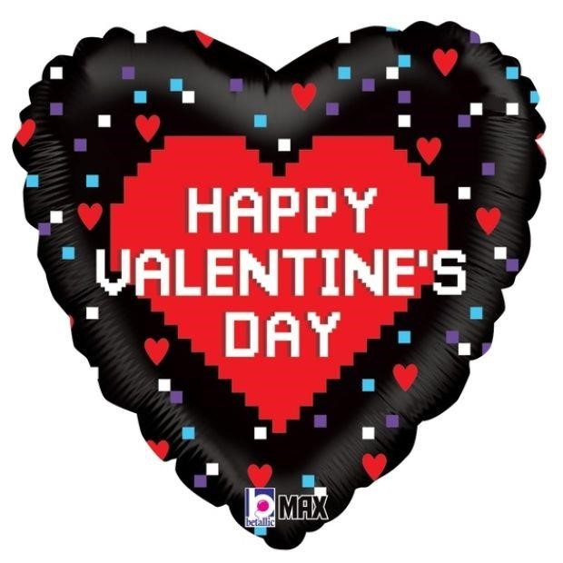 Balloon Foil 18 Valentines Pixel Heart Uninflated 