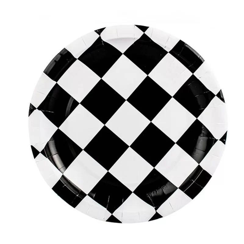 Black  White Checkered Paper Plates 8Pk
