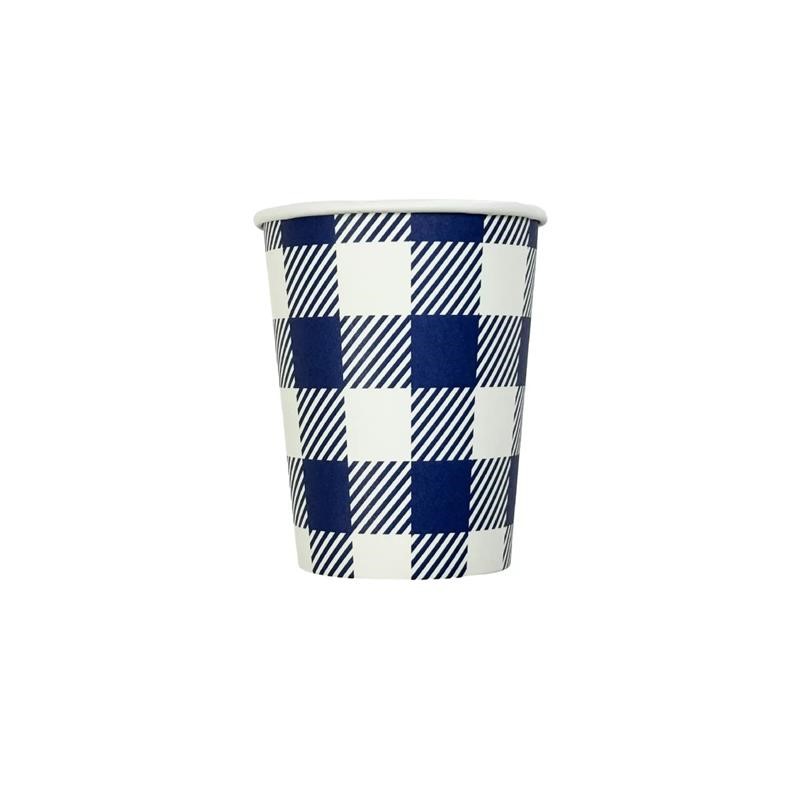 Gingham Blue Paper Cup 20pk