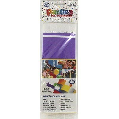 Tyvek Wristband Purple 100 Pack