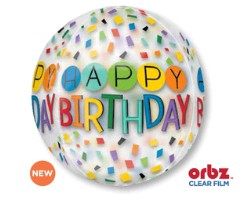 Orbz Happy Birthday Rainbow Confetti Balloon Uninflated
