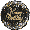 BALLOON FOIL 18 HAPPY BDAY SPK FIZZ BLK GOLD UNINFLATED