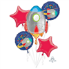 BALLOON FOIL BOUQUET BLAST OFF BDAY 5PK UNINFLATED