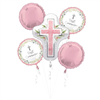 BALLOON FOIL BOUQUET MY 1ST COMMUNION PINK 5PK UNINFLATED