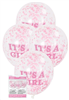 Balloons Clear Its a Girl Print with Pink Confetti 6 Pack