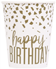 Cup White And Gold Happy Bday 9oz 8 pk