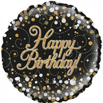 BALLOON FOIL 18 HAPPY BDAY SPK FIZZ BLK GOLD UNINFLATED