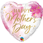 BALLOON FOIL 18 MOTHERS DAY HEART WATERCOLOUR UNINFLATED