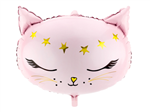 BALLOON FOIL 20 PINK CAT WITH STARS UNINFLATED