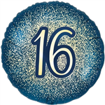 Balloon Foil 16 Glitter Navy Gold 16th Uninflated