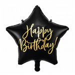 Balloon Foil 16 Star Cursive Happy Birthday Black Uninflated