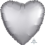 Balloon Foil 17 Heart Satin Luxe Silver Uninflated