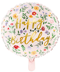 Balloon Foil 18 Cursive Happy Birthday Floral Pink Uninflated 