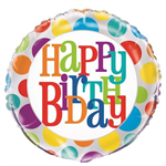 Balloon Foil 18 Happy Birthday Rainbow Dot Uninflated