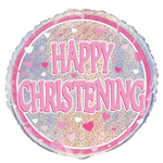 Balloon Foil 18 Happy Christening Pink Uninflated