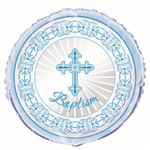 Balloon Foil 18 Radiant Cross Baptism Blue Uninflated