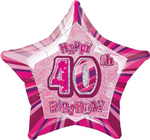 Balloon Foil 20 Glitz Pink 40th Birthday Star Uninflated