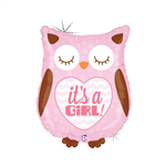 Balloon Foil 26 Its A Girl Baby Owl Uninflated