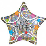 Balloon Foil 32 Happy Birthday Stars Holographic Uninflated