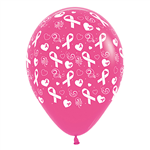 Balloons Printed Pink Ribbon Fuchsia 6pk