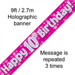 Banner Foil 10th Pink Happy Birthday Oakwood
