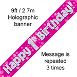 Banner Foil 1St Pink Happy Birthday Oakwood