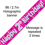 Banner Foil 2nd Pink Happy Birthday Oakwood