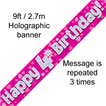 Banner Foil 4th Pink Happy Birthday Oakwood