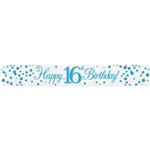 Banner Foil Spark Fizz Blue Happy 16th Birthday