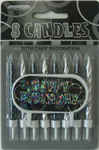 Candles Glitz Black With Decoration 8 Pack