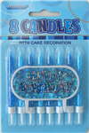 Candles Glitz Blue With Decoration 8 Pack