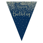 Flag Bunting Glitter Navy Happy Birthday