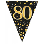 Flag Foil Bunting 80th Birthday Blk  Gold 39M