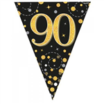 Flag Foil Bunting 90th Birthday Blk  Gold 39M