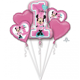 Balloon Foil Bouquet Minnie 1st Birthday 5/Pk