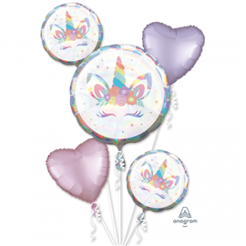 Balloon Foil Bouquet Unicorn Party 5/Pk Uninflated
