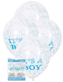 Balloons Clear Its a Boy Print with Blue Confetti 6/ Pack