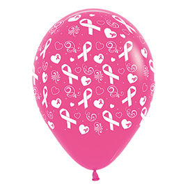 Balloons Printed Pink Ribbon Fuchsia 6pk