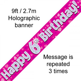 Banner Foil 6th Pink Happy Birthday Oakwood