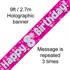 Banner Foil 8th Pink Happy Birthday Oakwood