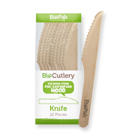 Biopak Retail Wood Knife 16Cm 10/Pk