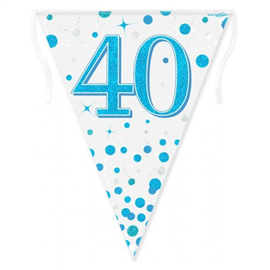 Bunting 40th Birthday Spark Fizz Blue 3.9m