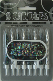 Candles Glitz Black With Decoration 8/ Pack