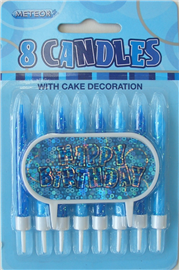 Candles Glitz Blue With Decoration 8/ Pack