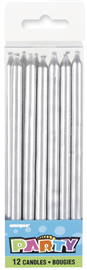Candles Silver Long 12/ Pack