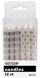 Dots & Stripes Candles Silver 12/ Pack
