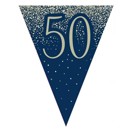 Flag Bunting Glitter Navy 50th