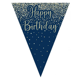 Flag Bunting Glitter Navy Happy Birthday