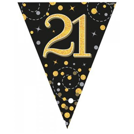 Flag Foil Bunting 21st Birthday Blk & Gold 3.9M